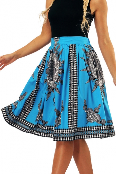Digital Printed High Waist Midi A-Line Skirt