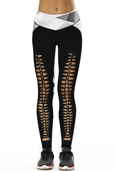 Fashion Geometric Printed Hollow Out Front Skinny Leggings