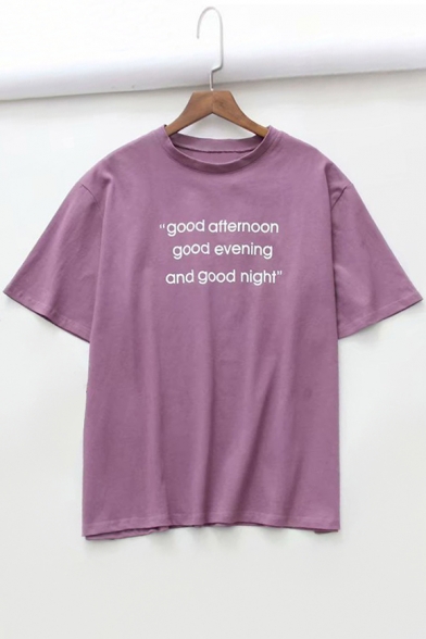 GOOD AFTERNOON GOOD EVENING AND GOOD NIGHT Letter Printed Round Neck Short Sleeve Tee