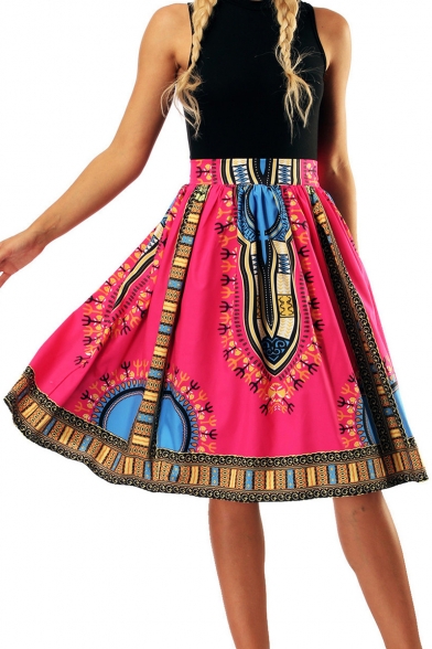 High Waist Fashion Printed Midi A-Line Skirt