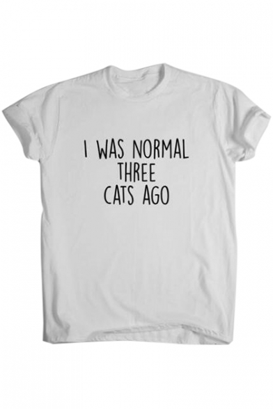 I WAS NORMAL Letter Printed Round Neck Short Sleeve Tee