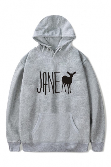 JANE Letter Animal Printed Long Sleeve Hoodie