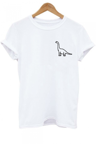 Lovely Dinosaur Pattern Round Neck Short Sleeves Summer T-shirt