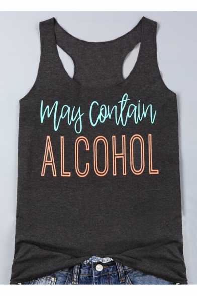 MAY CONTAIN ALCOHOL Letter Printed Round Neck Sleeveless Tank
