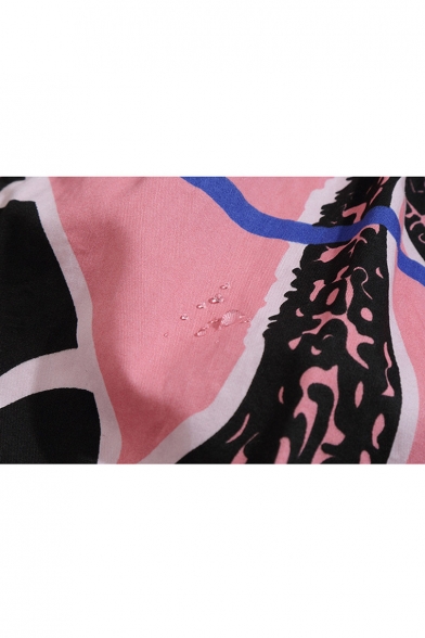 Black and Blue Male Elastic Drawcord Giraffe Print Colorblocked Swim Shorts Beachwear without Mesh Liner