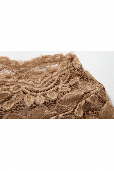 Boat Neck Lace Crochet Half Sleeve Plain Dress