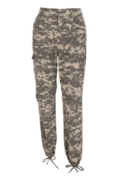Camouflage Printed Drawstring Hem Loose Sports Pants