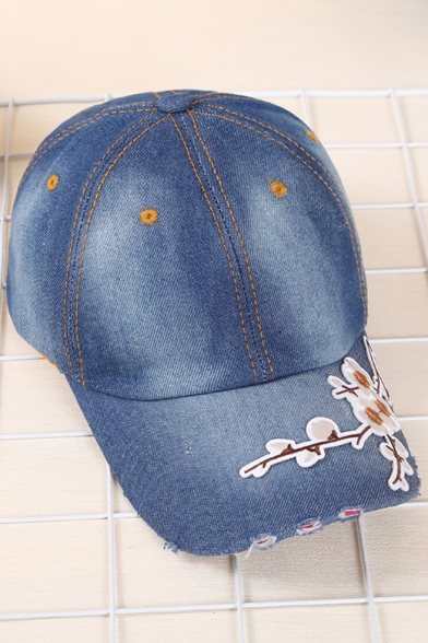 Floral Embroidered Baseball Denim Hat
