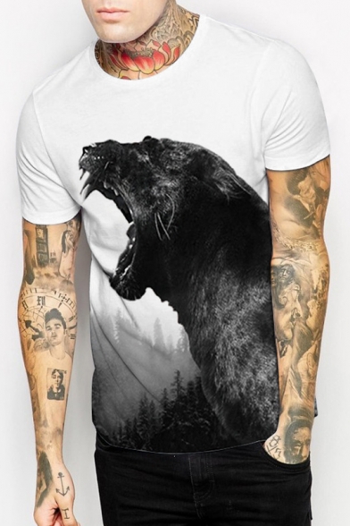 Panther Printed Round Neck Short Sleeve Tee