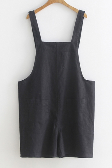 Plain Loose Overall Romper with Pockets