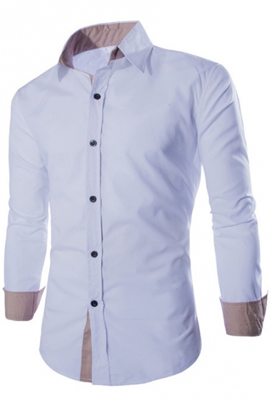 Casual Plain Long Sleeve Lapel Collar Single Breasted Shirt