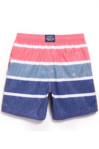 Hot Men's Pink and Blue Colorblocked Swimming Shorts with Mesh Lining Pockets