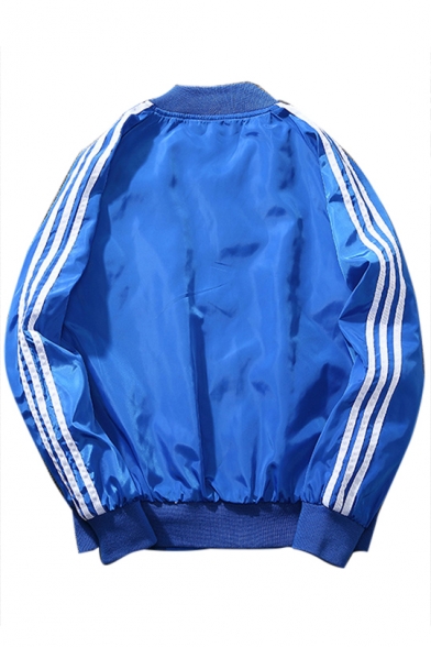 Stripes Side Long Sleeve Zipped Plain Jacket with Double Pockets