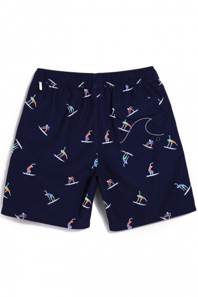 Top Rated Fashion Blue Cartoon Surfing Print Swim Trunks without Mesh Brief Lining
