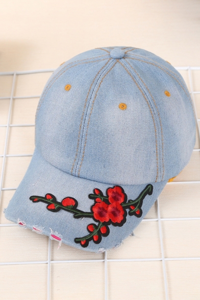 Chic Retro Floral Embroidered Baseball Denim Hat