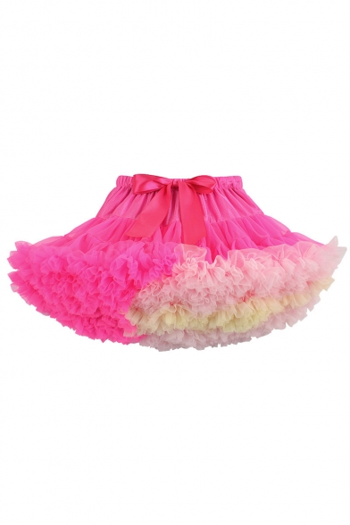 Color Block Mesh Patched Bow Tied Drawstring Waist Mini Tutu A-Line Skirt