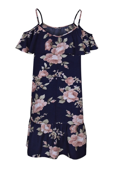 Off The Shoulder Floral Printed Short Sleeve Mini A-Line Dress
