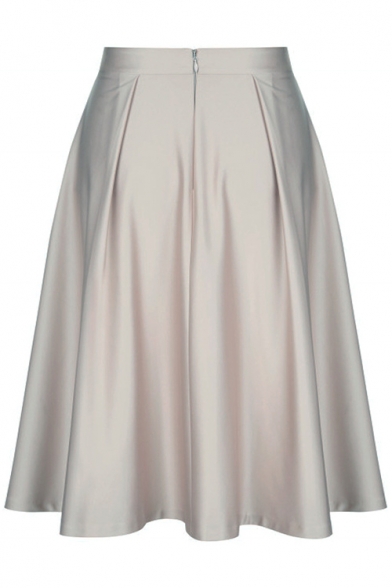Plain Zipper Fly Midi A-Line Skirt