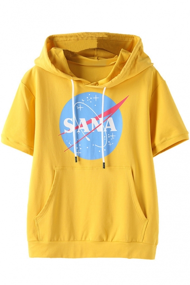 SANA Letter Graphic Printed Short Sleeve Hooded Tee