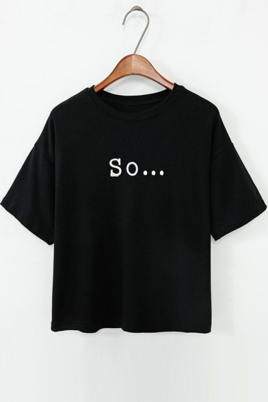 SO Letter Printed Round Neck Short Sleeve Tee