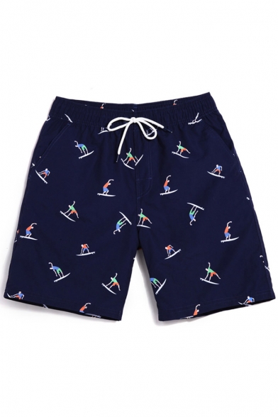 Top Rated Fashion Blue Cartoon Surfing Print Swim Trunks without Mesh Brief Lining