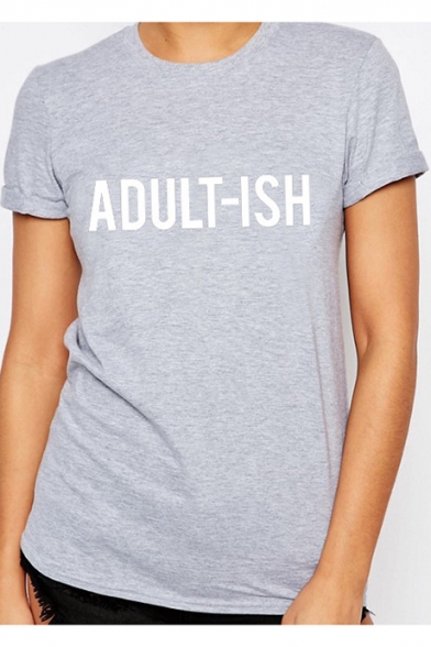 ADULT-ISH Letter Printed Round Neck Short Sleeve Tee