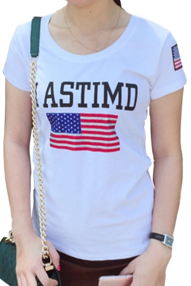 ASTIMD letter American Flag Print Round Neck Short Sleeve Tee