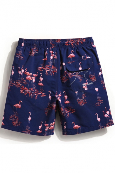 Big and Tall Short Flamingo Best Navy Blue Swim Trunks with Brief Liner