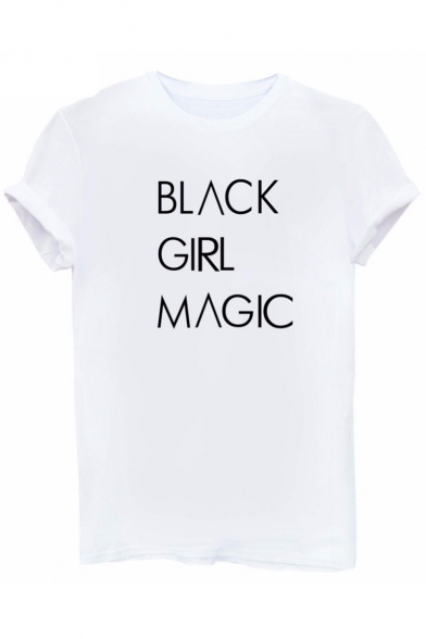 BLACK GIRL MAGIC Letter Printed Round Neck Short Sleeve Tee