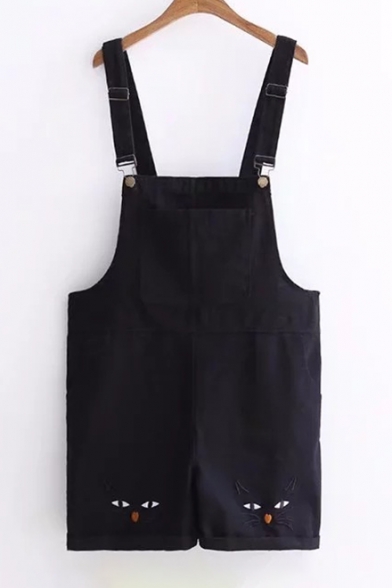 Cat Embroidered Sleeveless Overall Romper