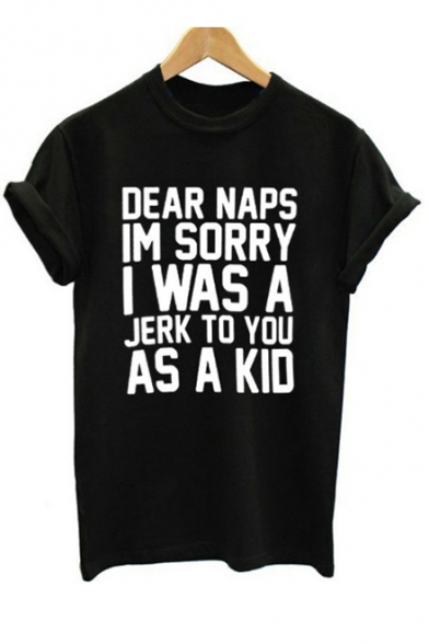 DEAR NAPS Letter Printed Round Neck Short Sleeve Tee