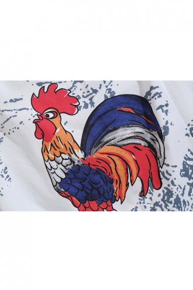Mens Blue Quick Dry Big and Tall Elastic Cool Rooster Cartoon Swim Trunks Shorts without Mesh Liner