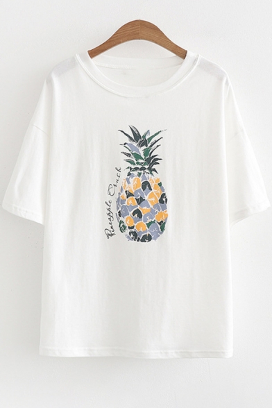 Pineapple Printed Round Neck Short Sleeve Tee