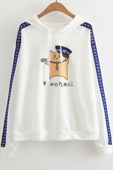 Police Cat Japanese Printed Long Sleeve Hoodie
