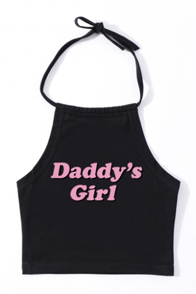 Daddys Girl Letter Printed Halter Crop Cami - 