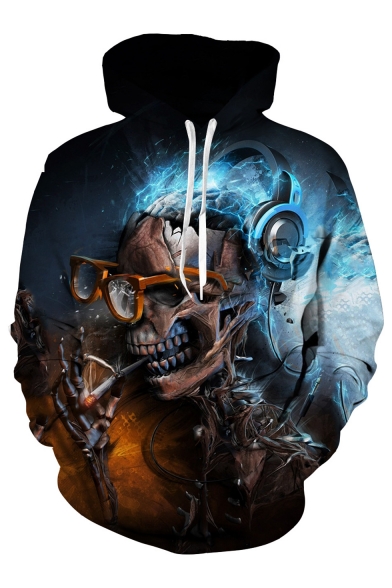 DJ Skull Printed Long Sleeve Hoodie