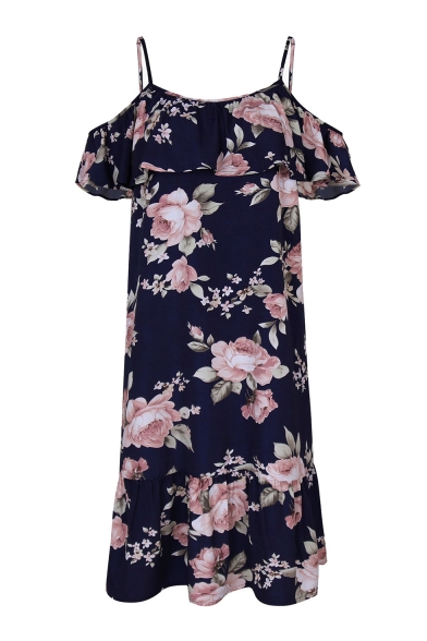 Off The Shoulder Floral Printed Short Sleeve Mini A-Line Dress