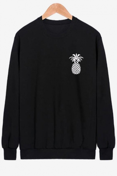 Pineapple Printed Round Neck Long Sleeve Sweatshirt