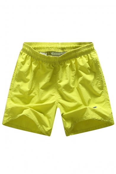 Solid Drawstring Neon Yellow Quick Dry Mens Bright Turquoise Swim Trunks with Liner and Inner Drawcord