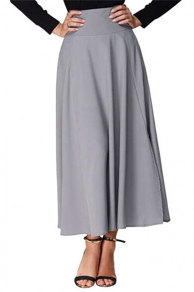 Vintage High Waist Plain Bow Tied Back Maxi A-Line Skirt