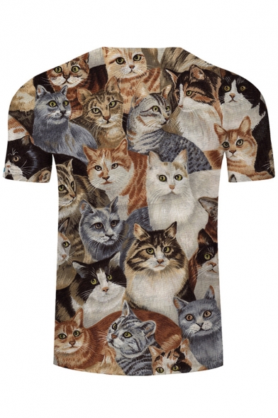 Comic Cats Printed Round Neck Short Sleeve Tee