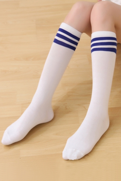 Contrast Striped Printed Skinny Cotton Knee-High Socks