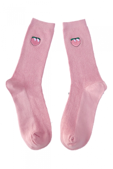 Cute Fruit Embroidered Ribbed Socks