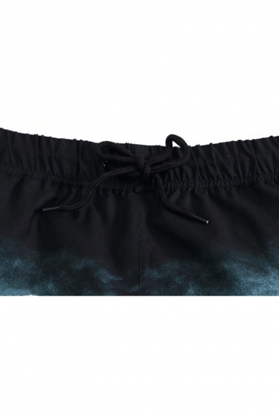 Fast Dry Black Colorblock Beachwear Shorts with Mesh Lining and Drawcord