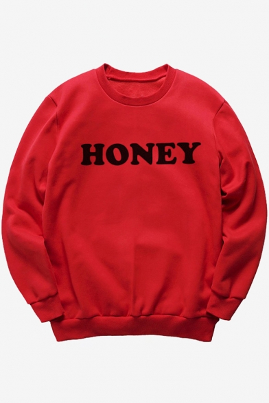 HONEY Letter Printed Round Neck Long Sleeve Sweatshirt