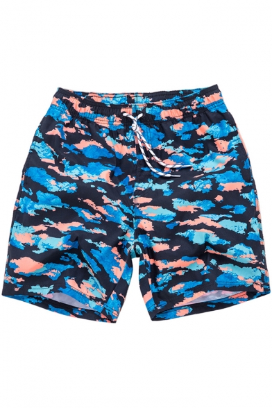 Quick Dry Blue Camouflage Swim Trunks Shorts with Hook and Loop Pockets