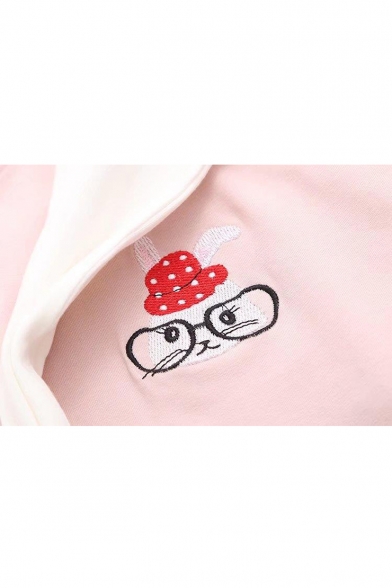 Rabbit Letter Embroidered Round Neck Short Sleeve Tied Front Tee