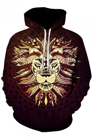 3D Tribal Lion Printed Long Sleeve Hoodie