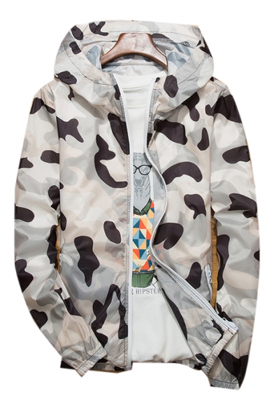 Camouflage Printed Zip Up Long Sleeve Sun Proof Hooded Coat