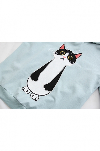 Cat Embroidered Long Sleeve Hoodie